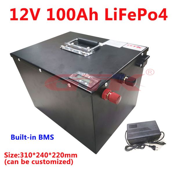 12V 100Ah LiFePO4 batterie au lithium avec BMS personnalisé 48V 24V pour bateau moteur automobile véhicule électrique + 10Acharger