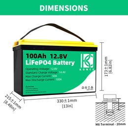 12v 100ah Lifepo4 Batterie Pack 100ah Lithium Phosphate Batterie Cycle Profond Intégré BMS pour Maison RV Voiturettes De Golf Bateau Système Solaire