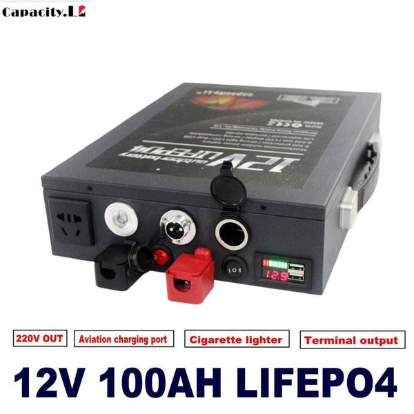 Batterie lifepo4 12v 100ah, Lithium fer 12.8v 70ah, Rechargeable avec BMS et allume-cigare pour Camping-car AC300W