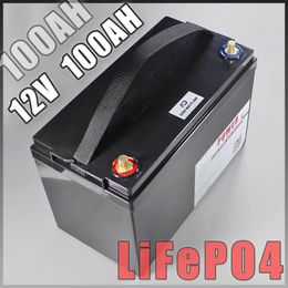 Batterie lifepo4 12V, 100ah, avec chargeur bms 10a, onduleur de puissance de secours pour camping, camping-car, bateau, lumière solaire