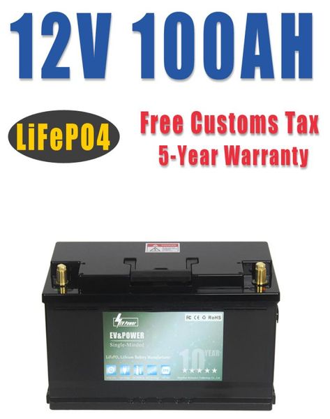 12V 100AH LIFEPO4 Batterie de stockage Batteries au lithium Power 6000 cycles pour les campeurs de RV Chariot de golf Offroad Off-Grid Solar Wind Boat9704132