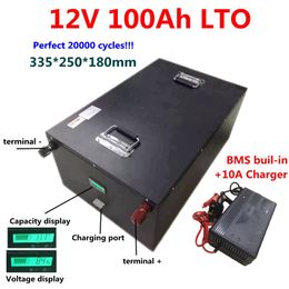 Batterie au lithium titanate 12v 100Ah LTO 20000 cycles avec BMS pour onduleur hybride solaire de voiture automatique rcaravans + chargeur 10A