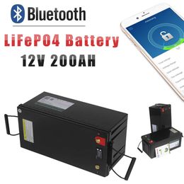 12V 12,8V 200AH LIFEPO4 Battery Bluetooth BMS para armazenamento solar RV Off-grid 12V Fosfato de ferro de 12V Bateria