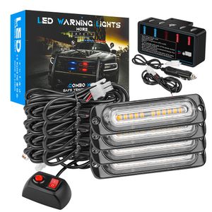 12V 12LED Luces de emergencia para automóviles 4 en 1 Función de sincronización súper brillante Luz de rejilla estroboscópica de advertencia de peligro con caja de control 4pcs