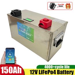 Batterie LiFePO4 12V 150Ah Batterie au lithium BMS 4000 Cycles Bluetooth Convient aux camping-cars 12.8V Vent solaire hors réseau