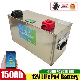 Batterie LiFePO4 12V, 150ah, BMS, batterie au Lithium, 4000 Cycles, Bluetooth, adaptée aux camping-cars 12.8V, vent solaire hors réseau