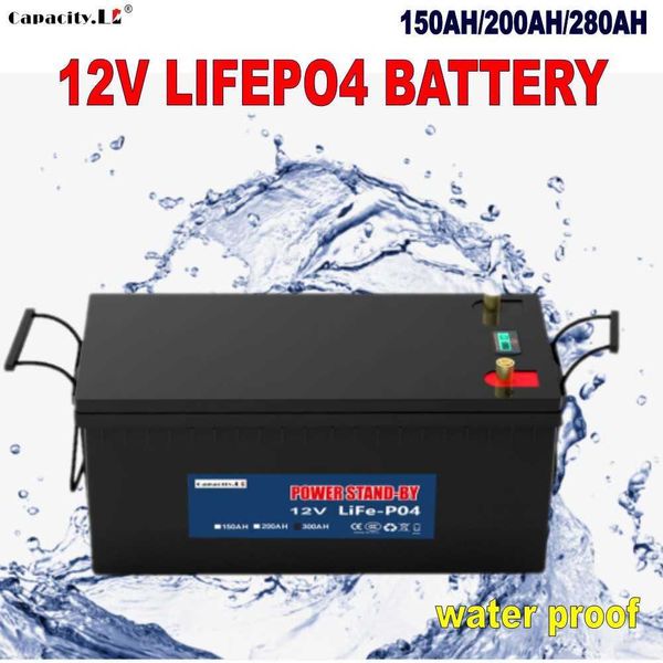 Paquete de batería Lifepo4 de 12V, 150ah, batería de litio recargable de 300ah, Terminal RV de 200ah utilizado para motor e inversor a prueba de agua