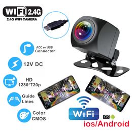 Caméra de véhicule WIFI 12V 2.4G 720P HD Pixel étanche USB rétroviseur Parking 170 caméra de voiture avec lignes de guidage pour IOS Android