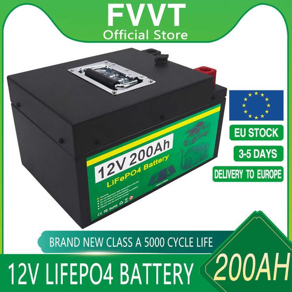 12V 200Ah LiFePO4 batterie intégrée BMS Lithium fer Phosphate cellule pour camping-cars RV chariot de Golf tout-terrain hors réseau solaire avec chargeur