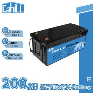 12V 200AH LIFEPO4 Batterij Pack Grade A Lithium Iron Phosphate Solar Battery Ingebouwde BMS voor RV EV-opslagbusjes Camper Off Grid