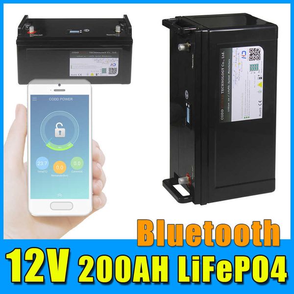 12V 200AH LiFePO4 batería Bluetooth 150A BMS para RV caravana montacargas Robot inversor Solar almacenamiento 12V LiFePO4