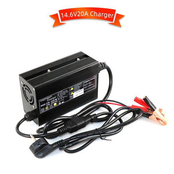 Cargador de batería de iones de litio de 12V 20A con carcasa de aluminio y ventilador para LiFePO4