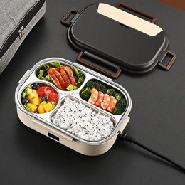 12 V/220 V sans eau chauffage électrique boîte à déjeuner en acier inoxydable isolation alimentaire Bento boîte à déjeuner maison voiture garder au chaud boîte à déjeuner 1.2L 240219