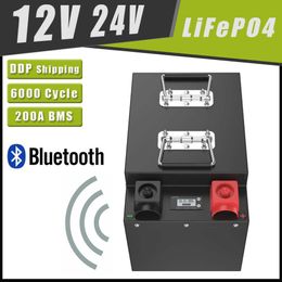 Batería LiFePo4 de 12V, 24V, 100AH, 200AH, 300AH, Bluetooth, BMS, celdas Grand A, fosfato de hierro y litio para almacenamiento Solar RV fuera de la red