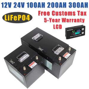 12V 24V 100AH 200AH 300AH LIFEPO4 BATTERIE BULIT-IN BMS avec chargeur Lithium Iron Phosphate RV Solar Storage Energy Battery