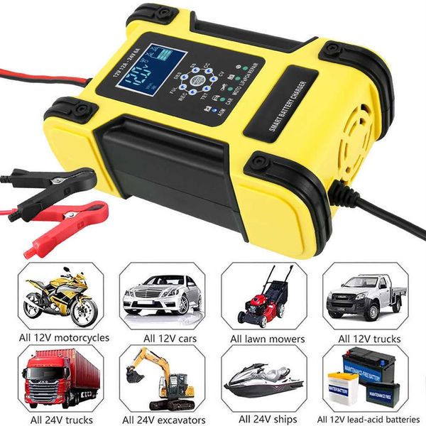 Chargeur de batterie automatique 12V 24V 12A Chargeur de batterie de voiture en 7 étapes Affichage LCD Charges intelligentes Fonction de réparation Chargeur rapide299Q