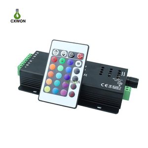 Controlador de música activado por sonido 12V-24V 12A Color negro con Control remoto IR de 24 teclas 144W 2 puertos de salida para tira LED RGB