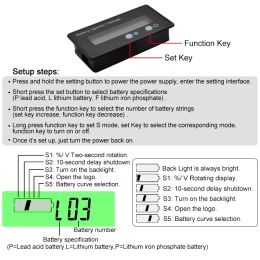 12v / 24v / 36v / 48v Acid Lead LifePO4 Lithium Battery Capacité Indicateur LED Digital Car Motorcycle Voltage Testage Tester Metter