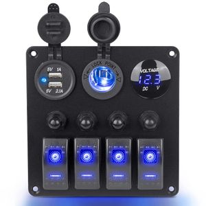 12V 24V 4 Knoppen Rocker Switch Paneel Voltmeter Dual USB -opladers 3.0 Lichtschakelaccessoires voor Boat Marine Car RV Camper Caravans