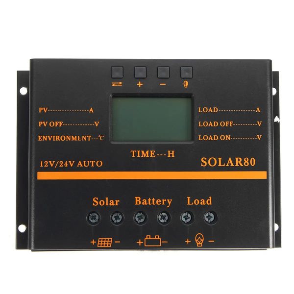 12V/24V 40A/50A/60A/80A Controlador solar PWM Función LCD 5V DC Panel Regulador de carga de batería - 60A