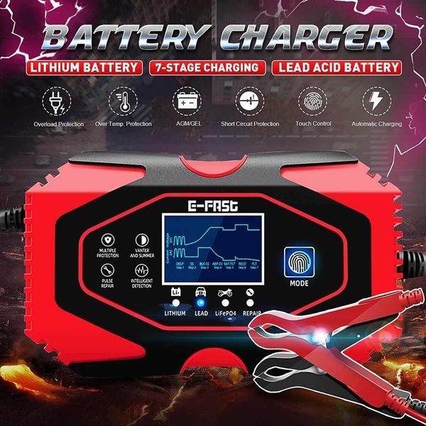 12V-24V 8A chargeur de batterie de voiture entièrement automatique chargeurs de réparation d'impulsion de puissance chargeurs de batterie au plomb sec humide 7-STAGE Charging288U