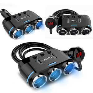 12V-24V voiture allume-cigare 3 voies prise séparateur prise LED USB chargeur adaptateur secteur 1A 2.1A 100W moniteur de tension pour téléphone