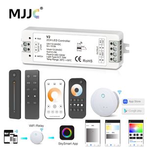 Controlador LED de 12V 24V CCT 2CH RF remoto inalámbrico 2,4G 10A 24V DC 12V atenuador Wifi inteligente para tira de luz LED de un solo color blanco doble