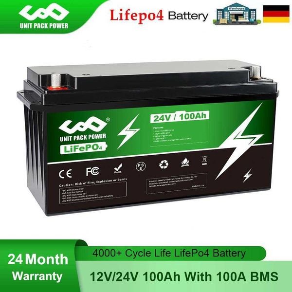 Batterie LifePo4 12V 24V 100Ah avec BMS 100A pour moto/tricycle/Go-Kart 2000W 1500W 2000W/alimentation de secours/stockage d'énergie domestique