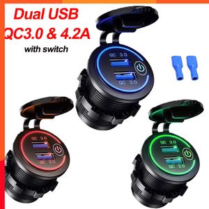 12V-24V USB voiture moto allume-cigare QC 3.0 double chargeur USB voiture allume-cigare prises prise de courant LED