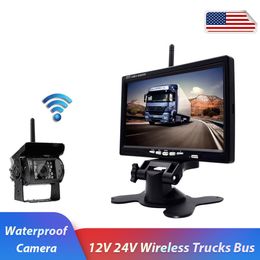 12V 24V sans fil 7 "HD LCD véhicule sauvegarde caméra de recul moniteur + chargeur de voiture pour camions Bus RV remorque pelle