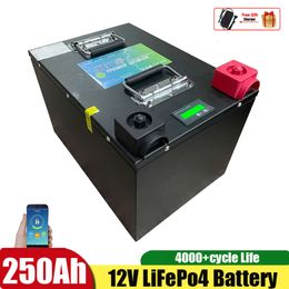 Batterie Lifepo4 12V, 250ah, 12.8V, avec BMS Bluetooth, pour camping-car solaire, voiture, Golf, catamaran, yacht, voilier, + chargeur 20a