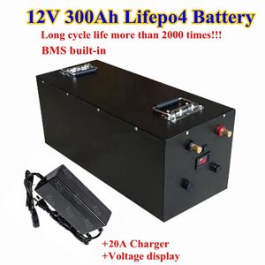 Batería de litio Lifepo4 de 12V, 300Ah, 400Ah con BMS para sistema solar de caravana, yate, panel solar AGV, almacenamiento de energía + cargador de 20A