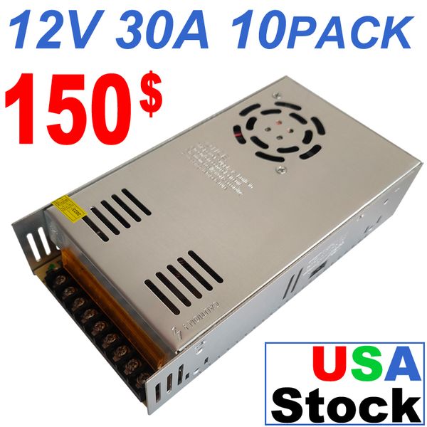 Usastar Fuente de alimentación conmutada de 12 V, 30 A, 110-240 V CA/CC, 360 W, controlador adaptador de transformador de conmutación regulado universal para impresora 3D, CCTV, radio, tira de luces LED