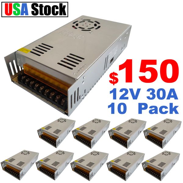 12V 30A Alimentation à découpage 110-240 Volts AC/DC 360W Adaptateur de transformateur de commutation régulé universel Pilote pour imprimante 3D CCTV Radio LED Strip Lights usalight