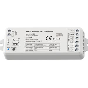 12V-36VDC 2CH*5A 2.4G RF Bluetooth-compatible Controller WB1 Tuya App Push Dim For Single Color/Color temperature LED Strip