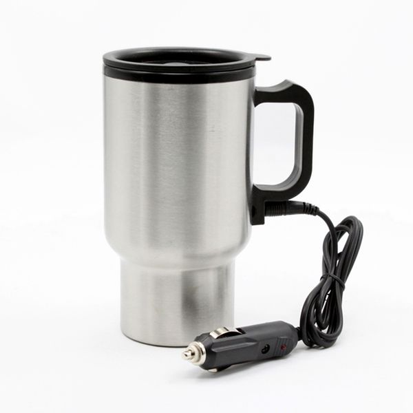 Freeshipping 12V 450ml Coche de acero inoxidable Taza calentada Taza de viaje térmica electrónica Aislamiento Plata