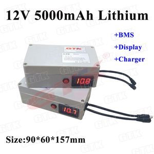 Batterie lithium-ion 12v 5000mAh 5Ah avec BMS rechargeable pour enregistreur de caméra/alimentation de secours/lampe de pêche + chargeur 1A