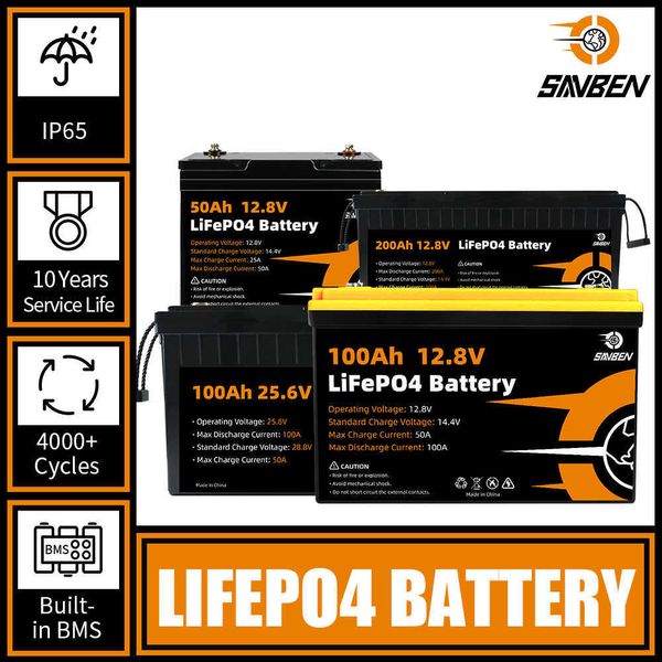 12V 50Ah 200Ah Lifepo4 Batterie Pack 100Ah Grade A Lithium Fer Phosphate Cellules BMS Intégré Pour Bateaux Moteur RV Campeurs Golf Cart