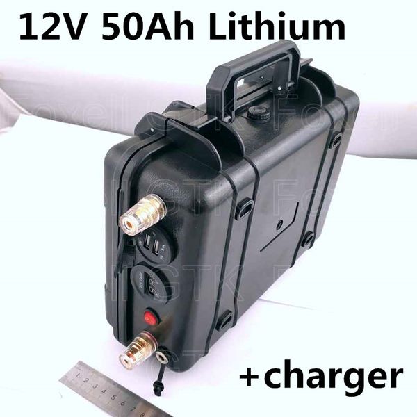 Batterie au Lithium 12V 50Ah 11.1V li ion avec BMS et port USB pour panneaux solaires + chargeur UPS telecom energency light