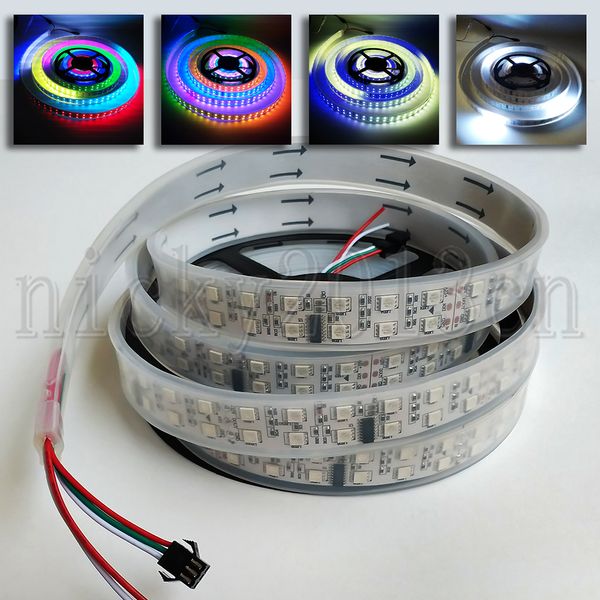 12V 5M WS2811 5050 RGB LED Pixel Tira de luz flexible Cuerda 600LED Direccionable Sueño mágico Cambio de color Doble fila IP67 Tubo impermeable al aire libre