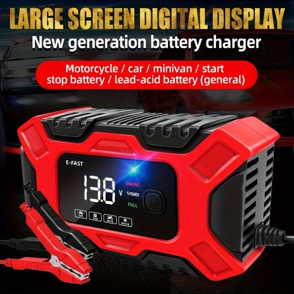 CHARGEUR DE BATTERIE AUTOMATIQUE Intelligent 12V 6 AMP avec écran LCD, Modes d'été / hiver de réparation d'impulsion