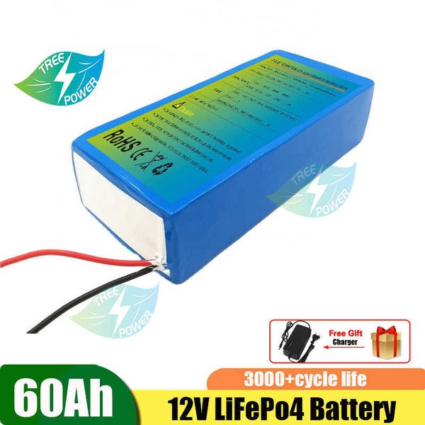 Batería de litio Lifepo4 de 12V 60Ah con 80A BMS para inversor, panel solar, scooter, energía de respaldo, luz de barco