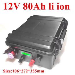 Batería de litio de 12V 80AH 100A BMS para 12 V Barco de pesca eléctrica USB Batería de almacenamiento de energía solar +10 A Cargador