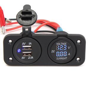 Freeshipping 12 V Dual Car Sigarette Lichter Socket 2 USB-adapter Laadlader Display Digitale Voltmeter Voltage Ammeter + Schroef