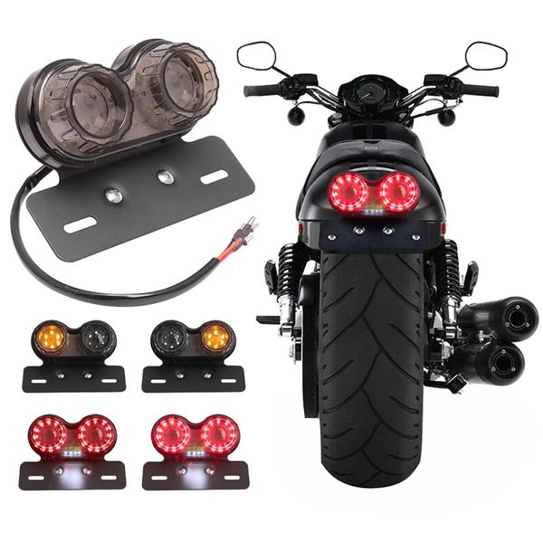 Luz LED doble de 12 V, luz trasera de motocicleta, iluminación trasera integrada genérica, luces gemelas, señal de giro de freno premium, placa de matrícula de freno