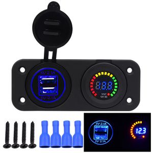 Freeshipping 12 V LED Duel Auto 2 USB-poortlader met DC Voltmeter Digitale Auto / Motor / Boot Sigarettenaansteker Socket Splitter CY677-CN