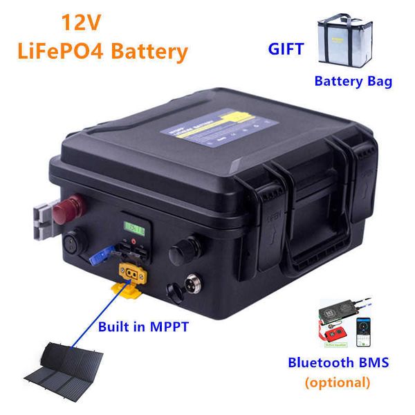 Batería LiFePO4 de 12V, 80AH/100AH/120AH, batería de fosfato de hierro y litio de 12v, resistente al agua MPPT integrada para motor inversor de panel Solar