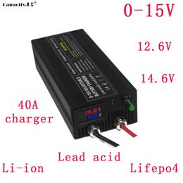 Cargador Lifepo4 de 12v, cargador de batería de litio rápido de 40A, adaptador de corriente de 14,6 V y 12,6 V, cargador de corriente de voltaje ajustable 2S 3S 4S