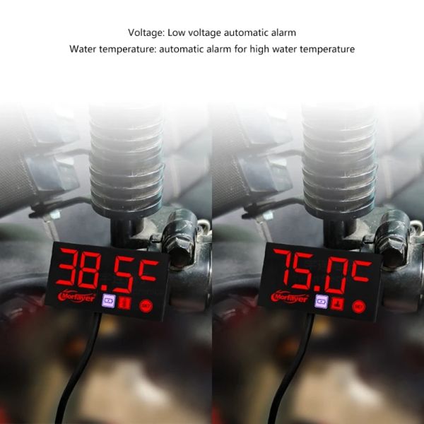 Motorcycles 12V Voltmètre numérique Thermomètre Accessoire 3 en 1 Mémètre électronique Imperminent