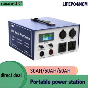 12V Portable Power Station 60Ah Lithium Battery Inverter 220V 500W LifePo4 50Ah Camping Beschikbaar Mobile Power Bank 30Ah